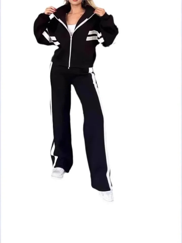 Y2K Striped Zipper Coat Two-Piece Set Red Stripe — White | KIMLUD