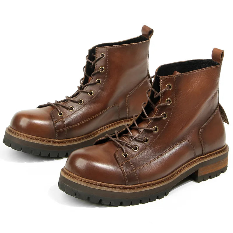 Goodyear-Welted Motorcycle Boots Rugged Heritage — Vintage Oil | KIMLUD