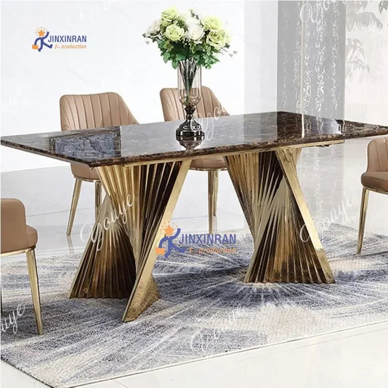 Stainless Steel Gold Frame Dining Table Set — Gold | KIMLUD