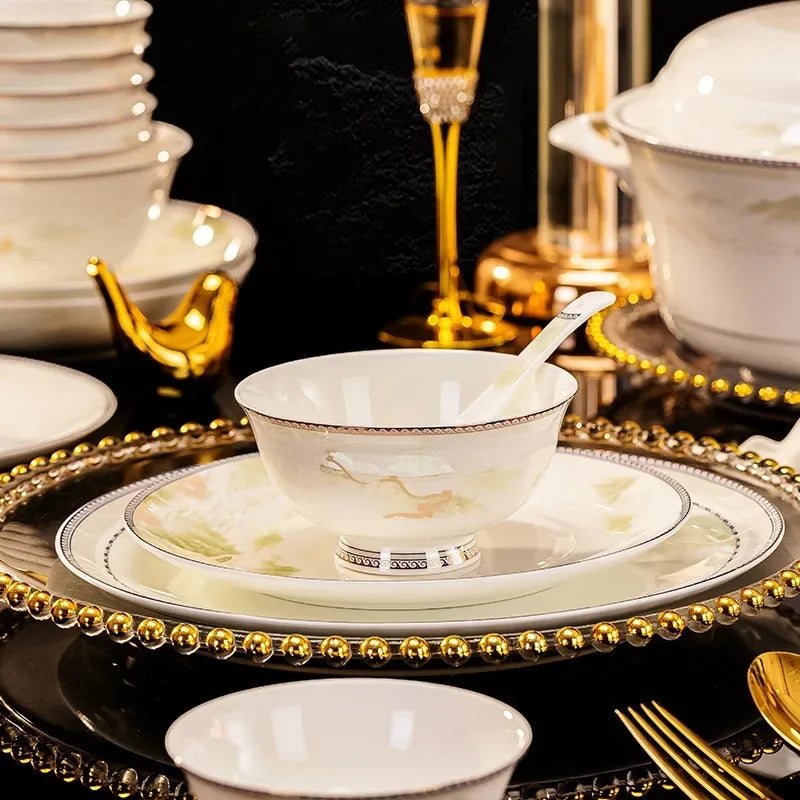 Bone China Dinnerware Set Jingdezhen Bowls And Plates — Ivory | KIMLUD