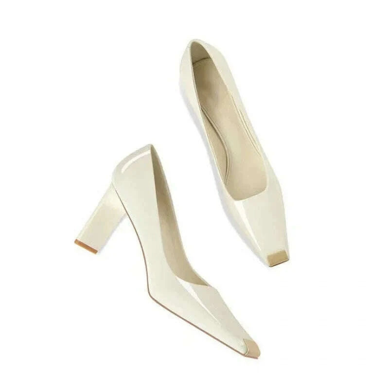 top-layer-cowhide-womens-mid-heel-high-heels-white-french-style-slip-on-shoes-leather-upper-simple-design-summer-shoeskimlud-womens-fashion-34628339