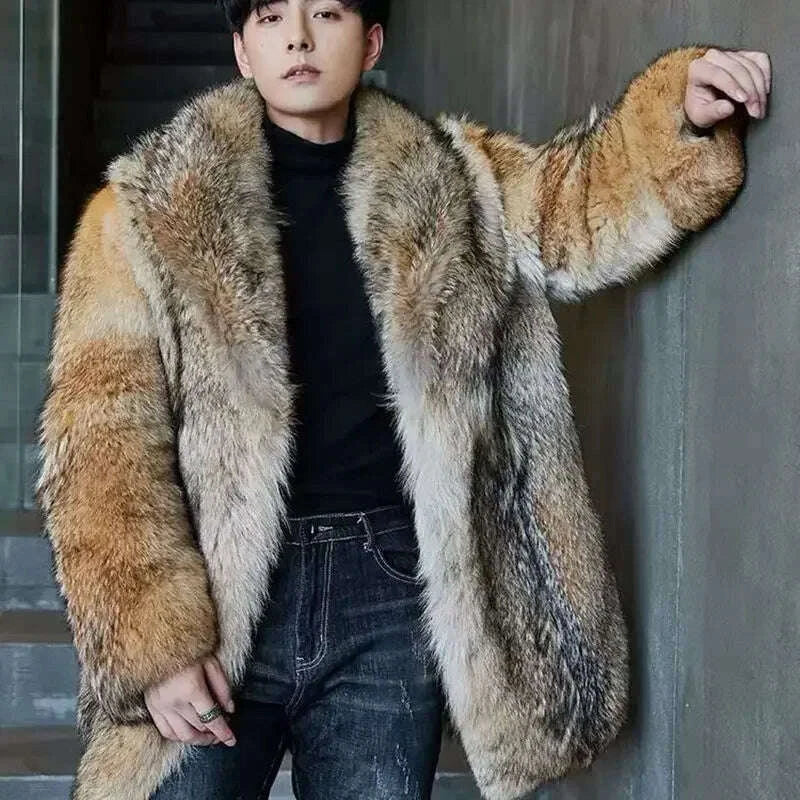 KIMLUD, 2024 High-end Direct Sales Men's Medium and Long Wolf Fur Coat Fur Coat Mink Fur Coat Men, KIMLUD Womens Clothes