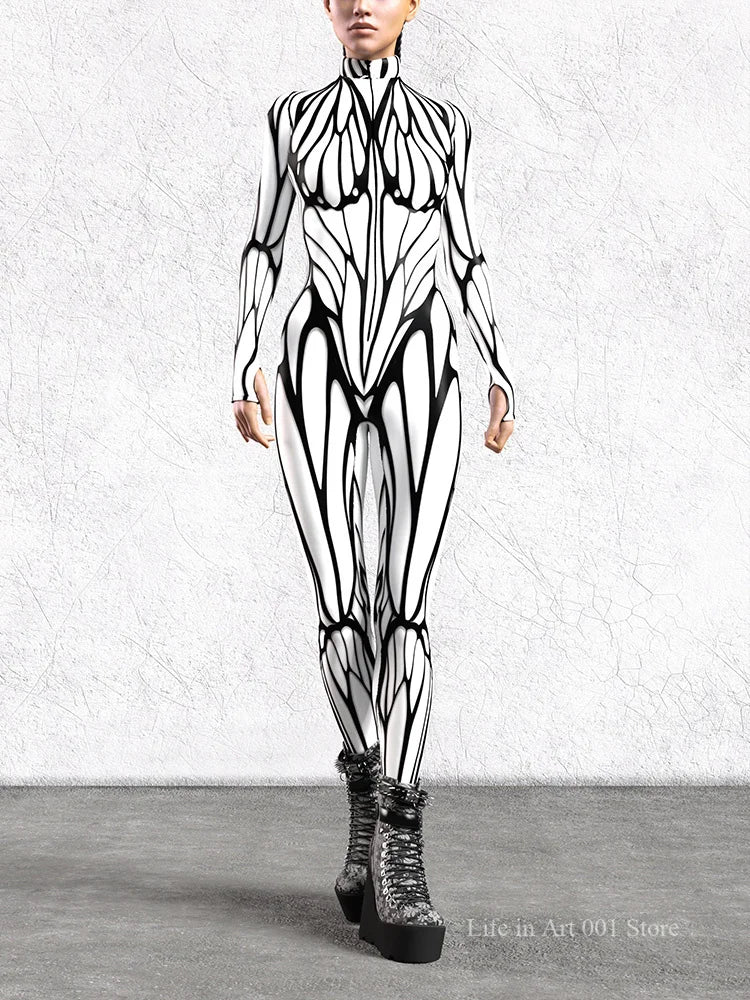 Zentai Suit – Patterned – Polyester – Black and White | KIMLUD