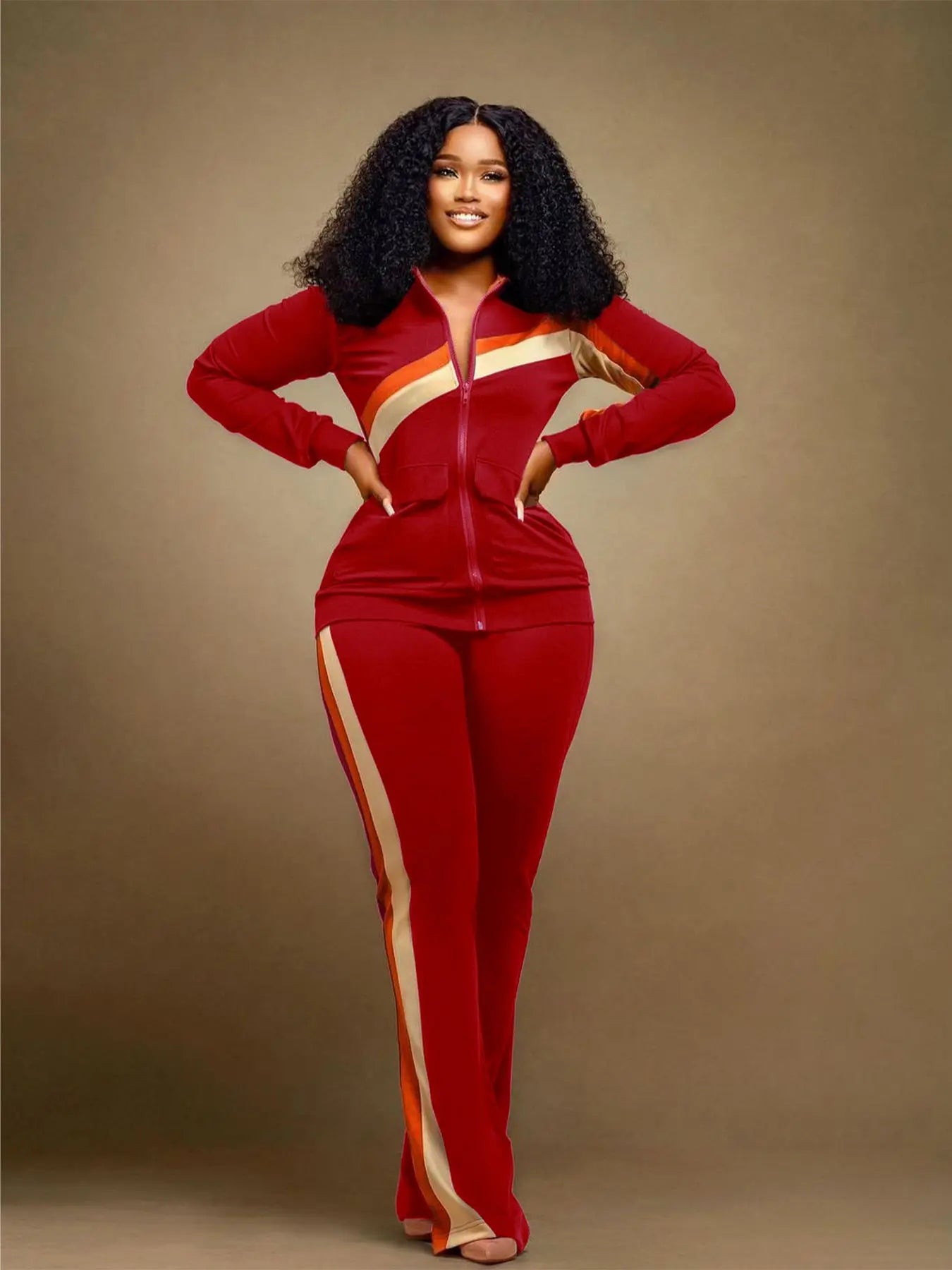 Casual Spor Women's Faion Set TW52 Long Sve Polyester Pants Striped Patchwork Independent Station Cross-Border