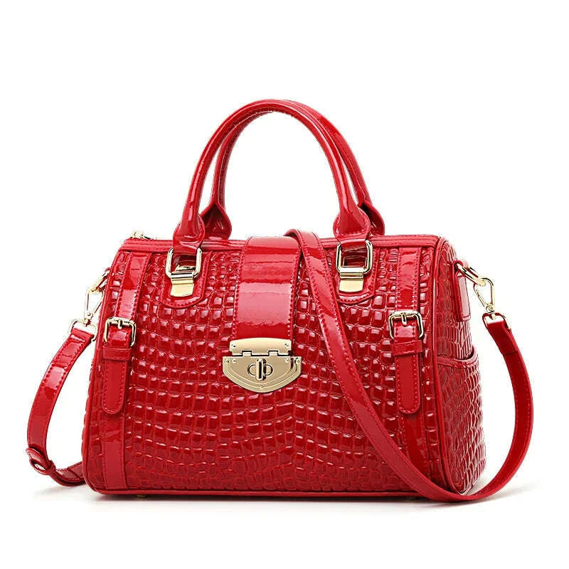 KIMLUD, Leather handbag for women - new style, elegant Boston-style women's bag, lady's large capacity shoulder bag for moms, KIMLUD Womens Clothes