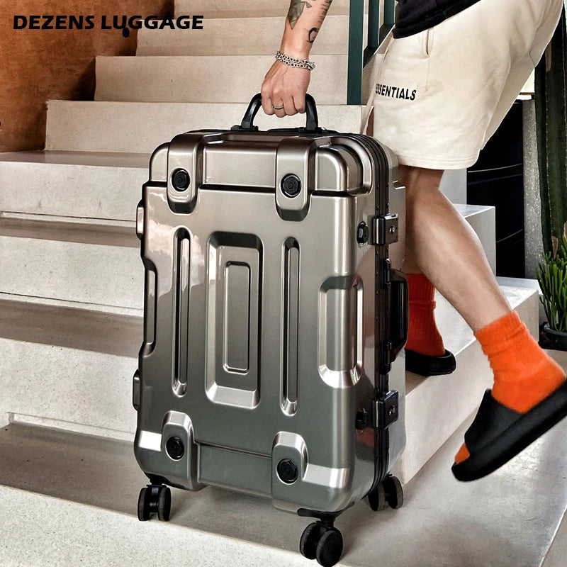 DEZENS High Quality Luggage 20/24/26/30 Inch Big-Capacity Space Silver PC Roling Luggage Spinner travel suitcase
