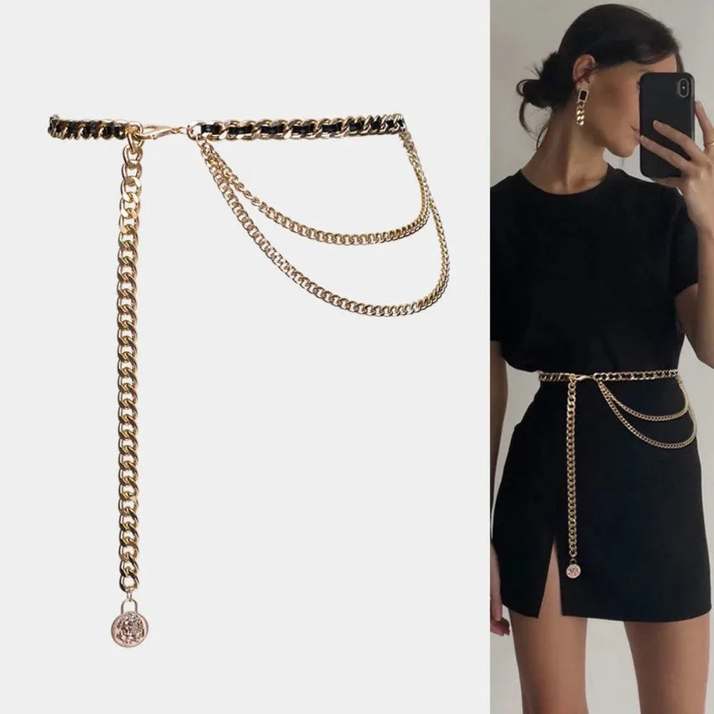 Metal Waist Chain Belt With Adjustable Chain Strap — Gold | KIMLUD
