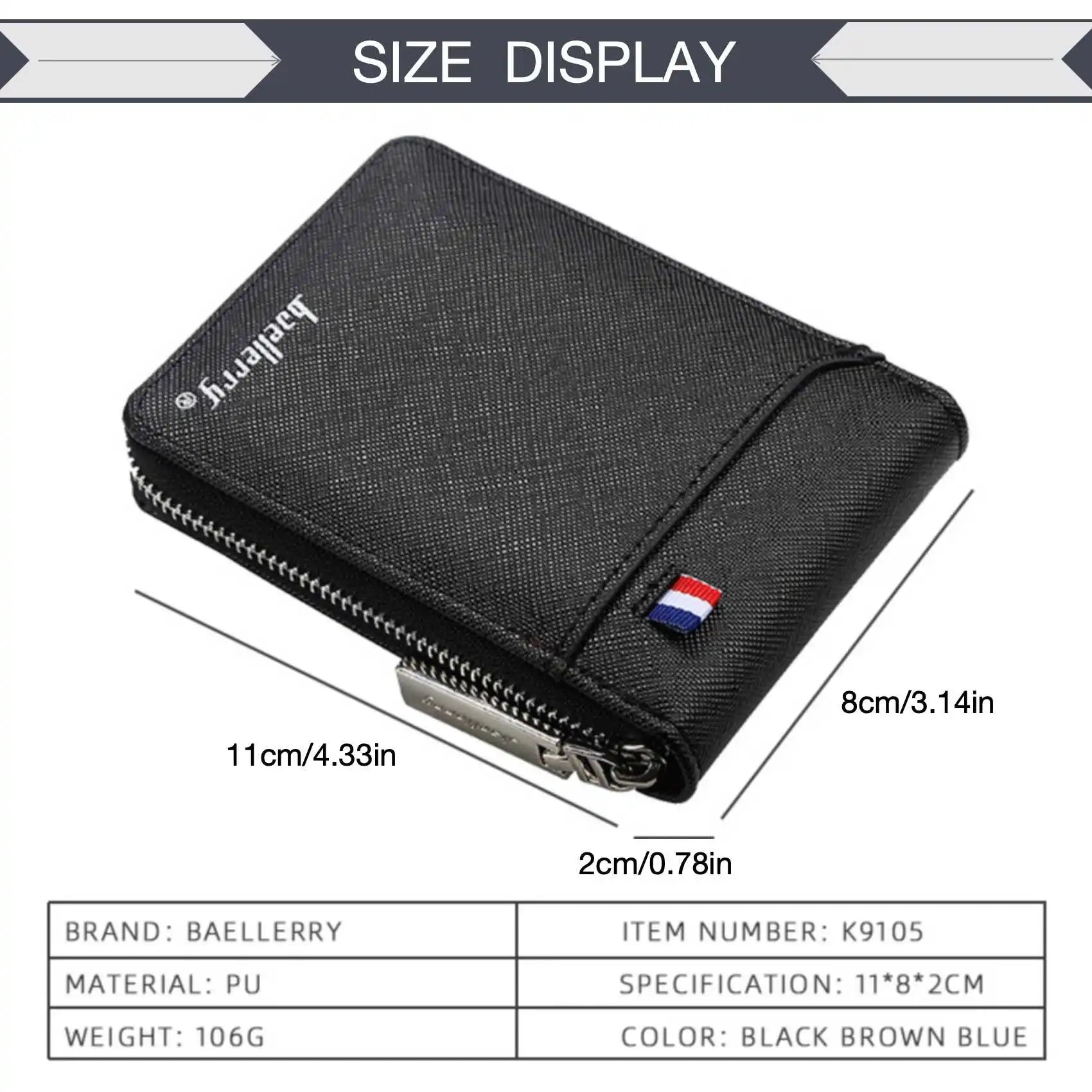 PU Leather Wallet Zippered Multi-Card Coin Pocket — Black | KIMLUD