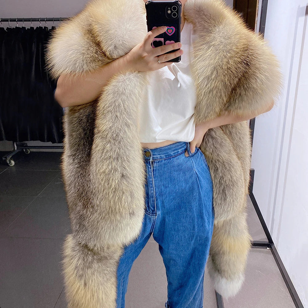 KIMLUD, YOLOAgain 2025 Winter Warm Luxury Real Fox Fur Scarf Women Natural Fox Fur Scarf Shawl Female, KIMLUD Womens Clothes