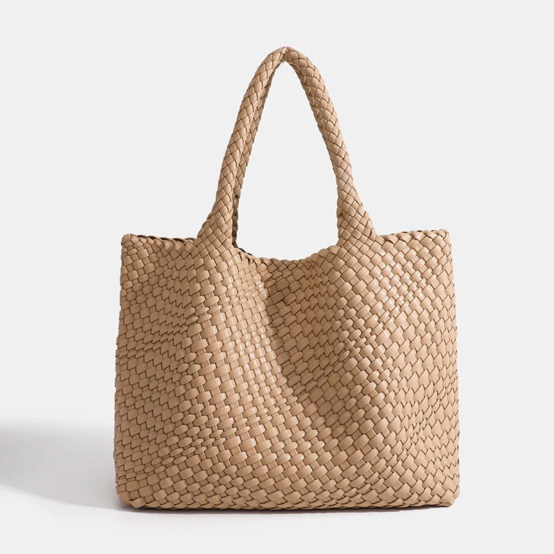 Neoprene Striped Tote Bag Hasp Closure — Black And White | KIMLUD
