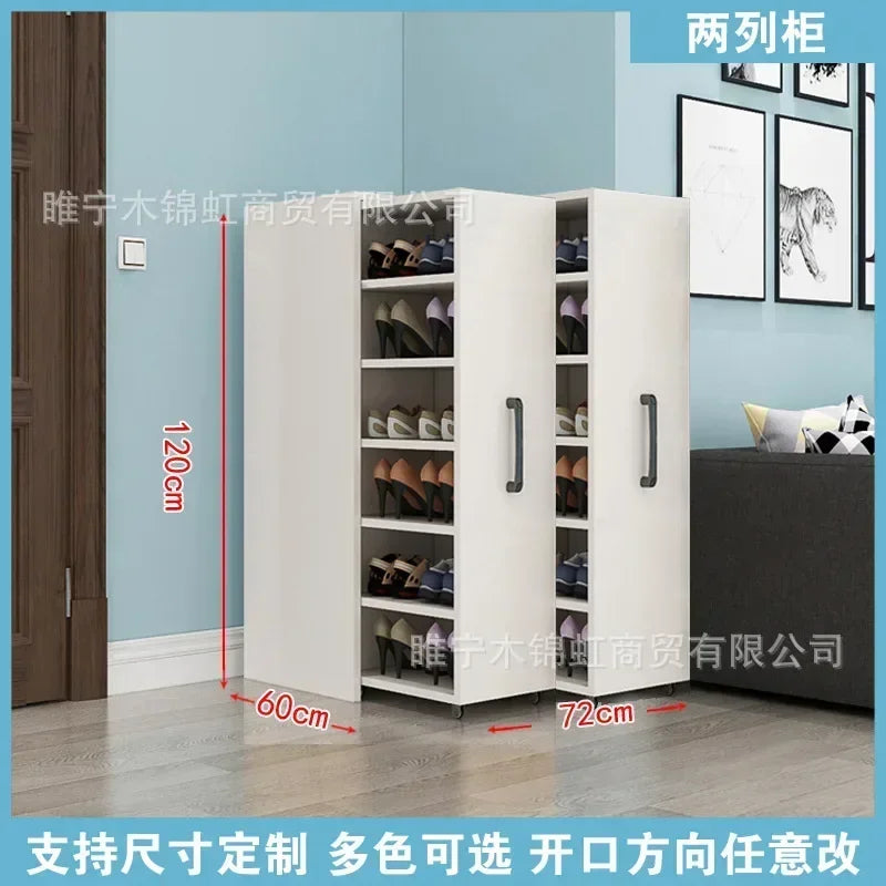 Sliding dustproof shoe cabinet, large capacity wheeled side pull shoe rack storage drawer type seam storage cabinet at home entr