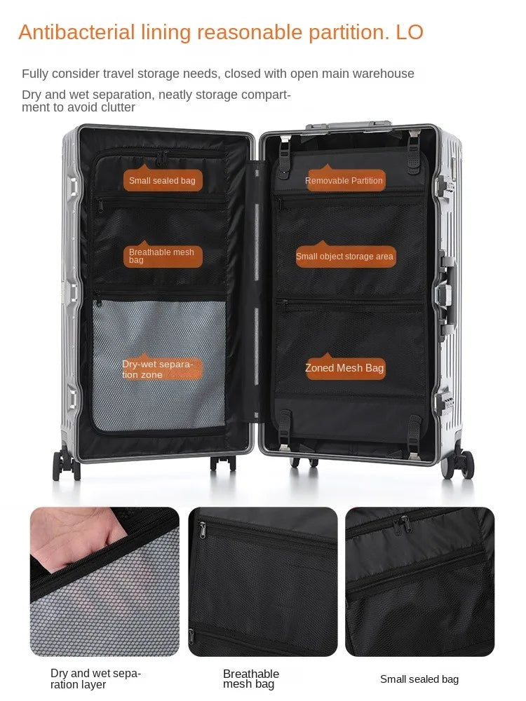 Aluminum Frame Suitcase Large Capacity — Black | KIMLUD