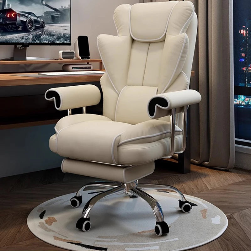 Ergonomic Kneeling Office Chair Cortex Upholstery With Contoured Backrest And Five-Star Mobility — Cream Ivory | KIMLUD