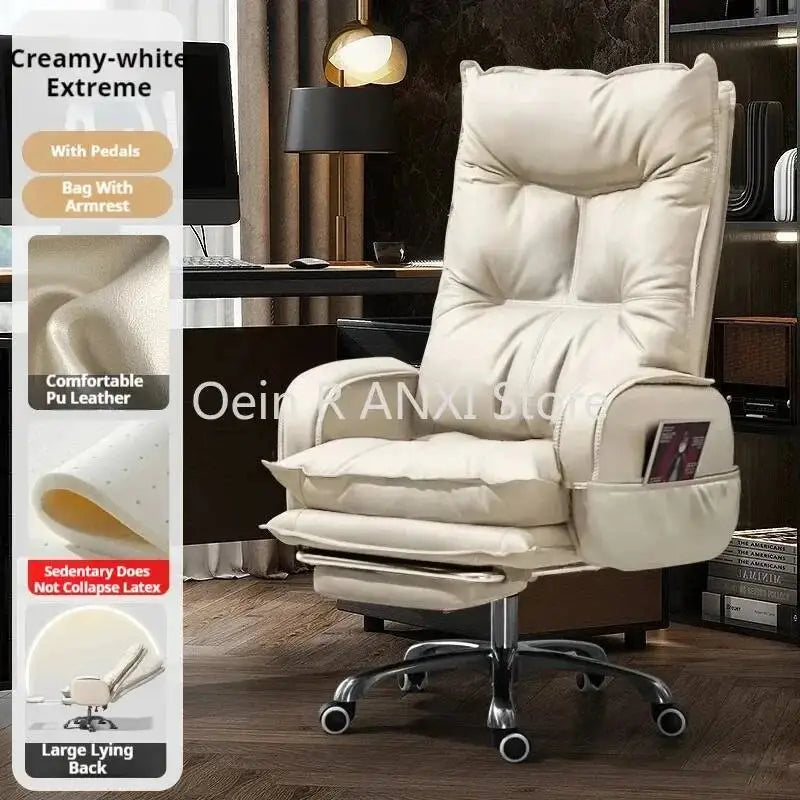 Leather Ergonomic Office Chair With Recline — Brown | KIMLUD