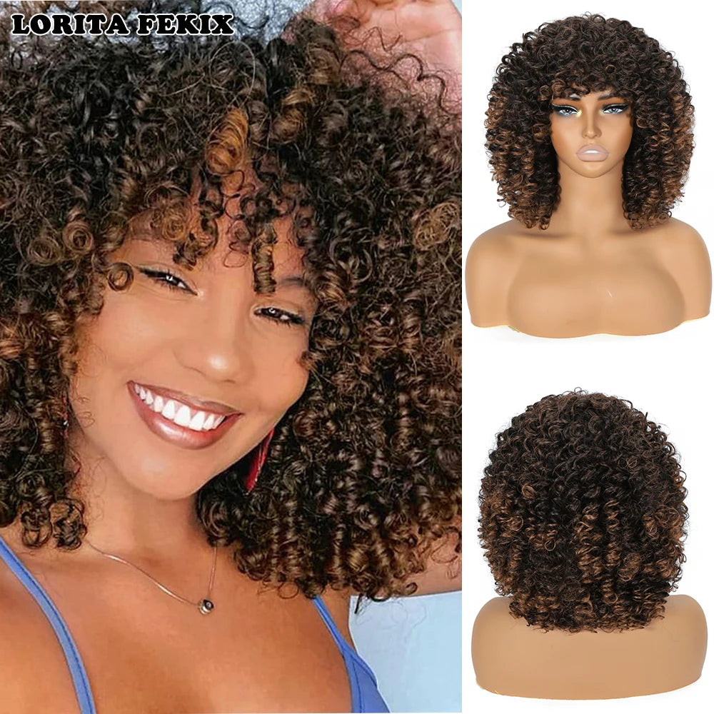 Afro Kinky Curly Wig Hair Wigs Synthetic Heat Resistant — Blonde | KIMLUD