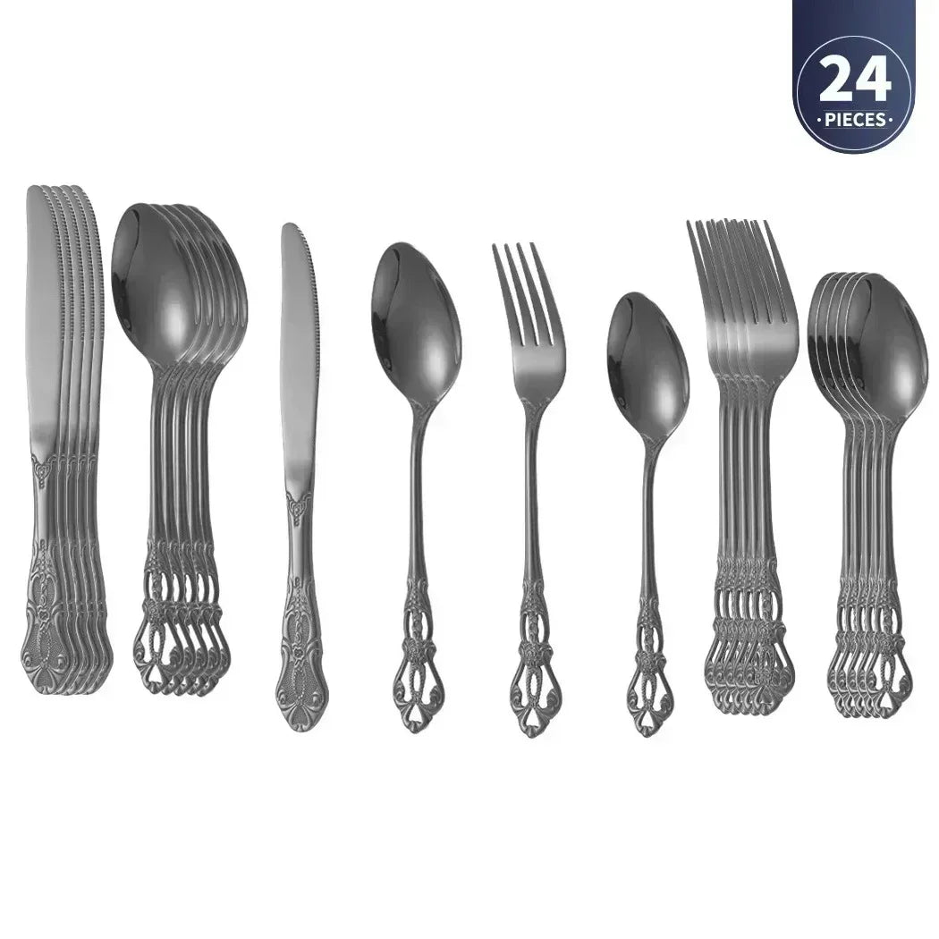 Gold-Plated Stainless Steel Cutlery Set Royal European Spoon Fork Collection — Golden | KIMLUD