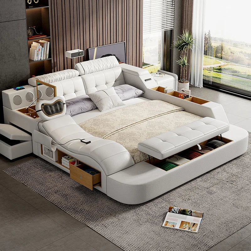 multifunctional king size Double bed bases bed frame storage twin letto matrimoniale Massage chair projector bedroom furniture