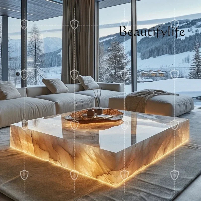 Marble Jade Sapphire Modern Stone Coffee Table Minimalist — Stone | KIMLUD