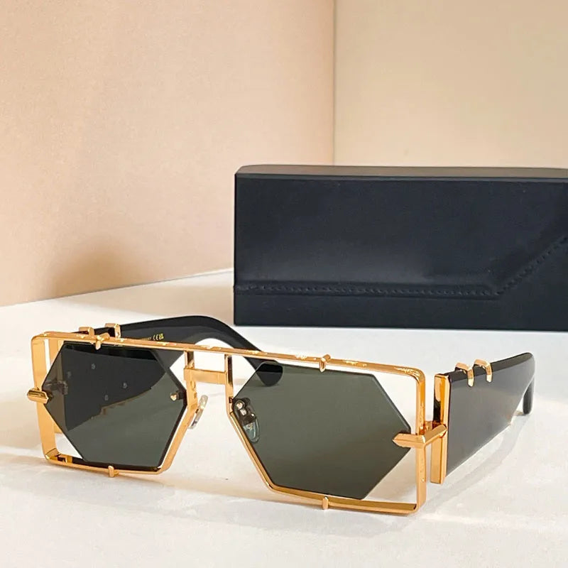 Metal Hexagon Sunglasses With Acetate Frame — Tortoiseshell Brown | KIMLUD
