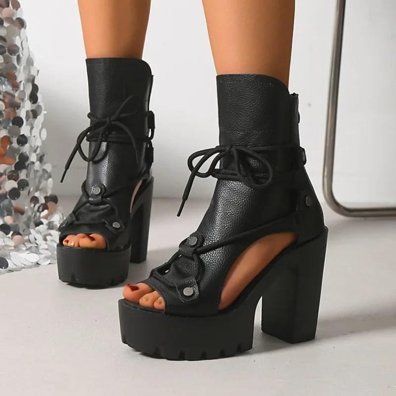 Platform Ankle Boots – Open Toe – Platform Silhouette | KIMLUD
