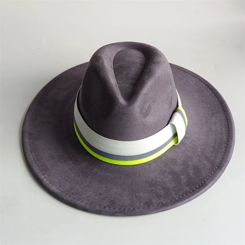 Suede Fedora Hat Wide Brim — Grayish Brown | KIMLUD