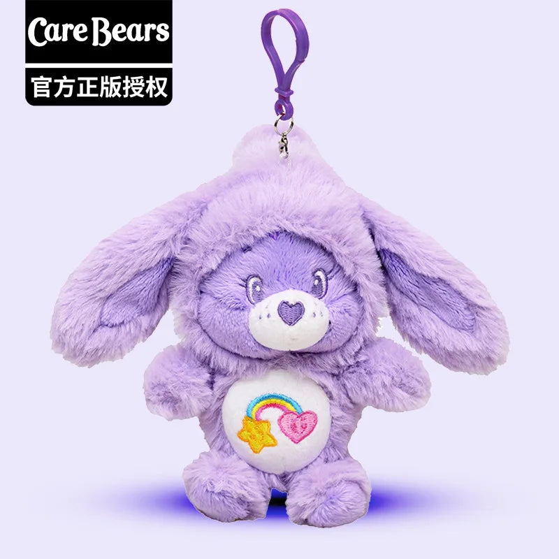 New Genuine Carebears Plush Rabbit Hat Keychain Rainbow Bear Doll Pendant School Bag Ornament Gift