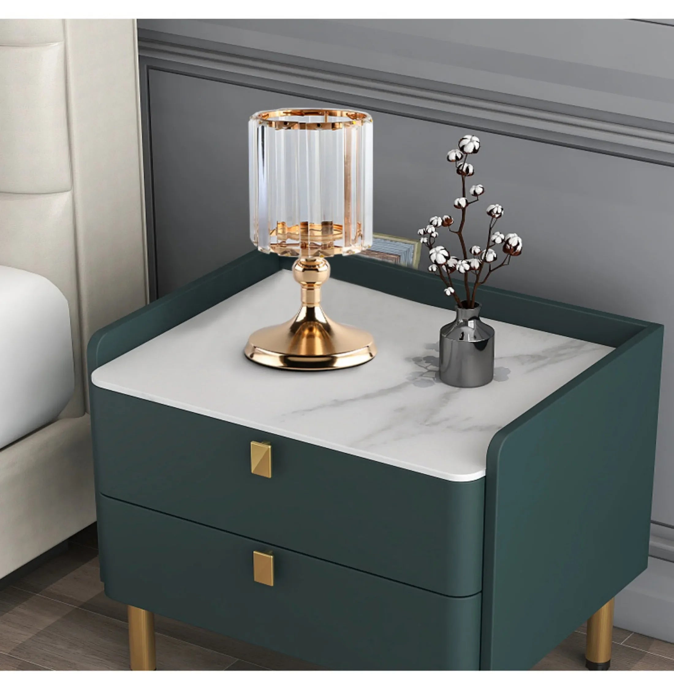 Crystal Gold-Toned Pillar Candle Holder For Dining Tables — Gold | KIMLUD