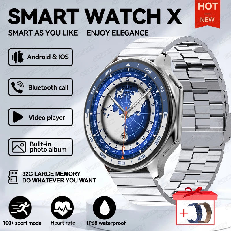 DT Watch X Smart Watch Men 466*466 AMOLED HD Screen 32gB Memory 3D Surround Vision Watch BT Call IP68 Waterproof Smartwatch Man