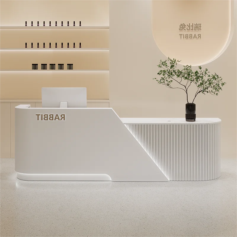 Industrial Modern Reception Desk Sculpted For Beauty Salons — White | KIMLUD