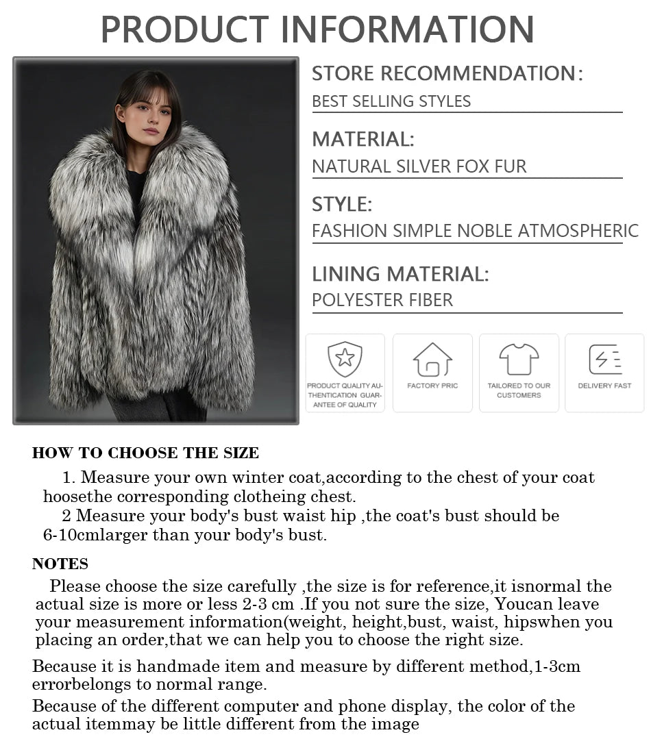 Fox Fur Jacket – Turn-Down Collar – Fox Fur – Silver | KIMLUD