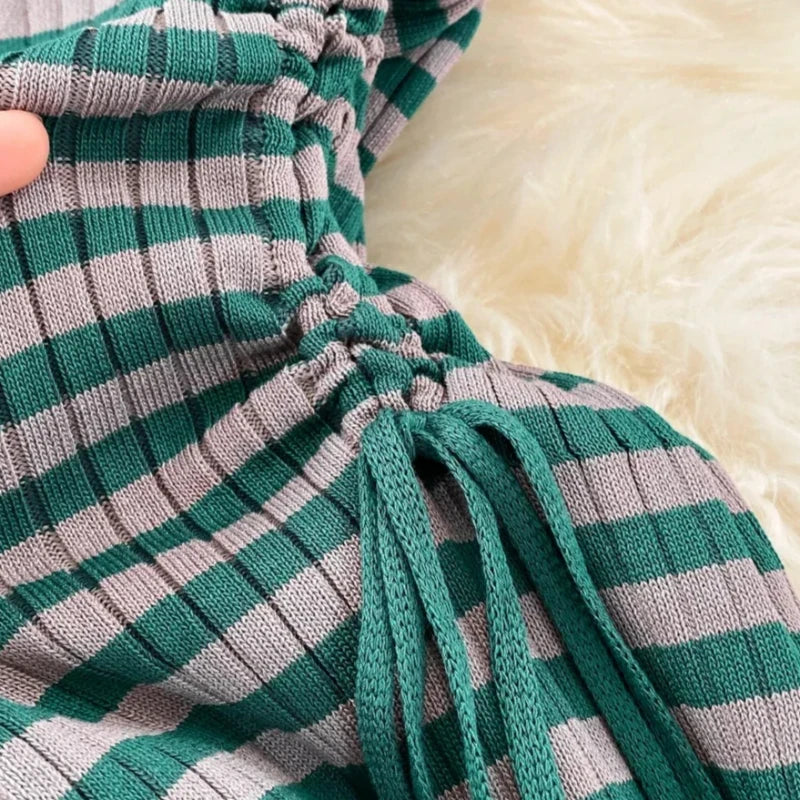 Knit Striped Bodycon Maxi Dress — Emerald Green | KIMLUD