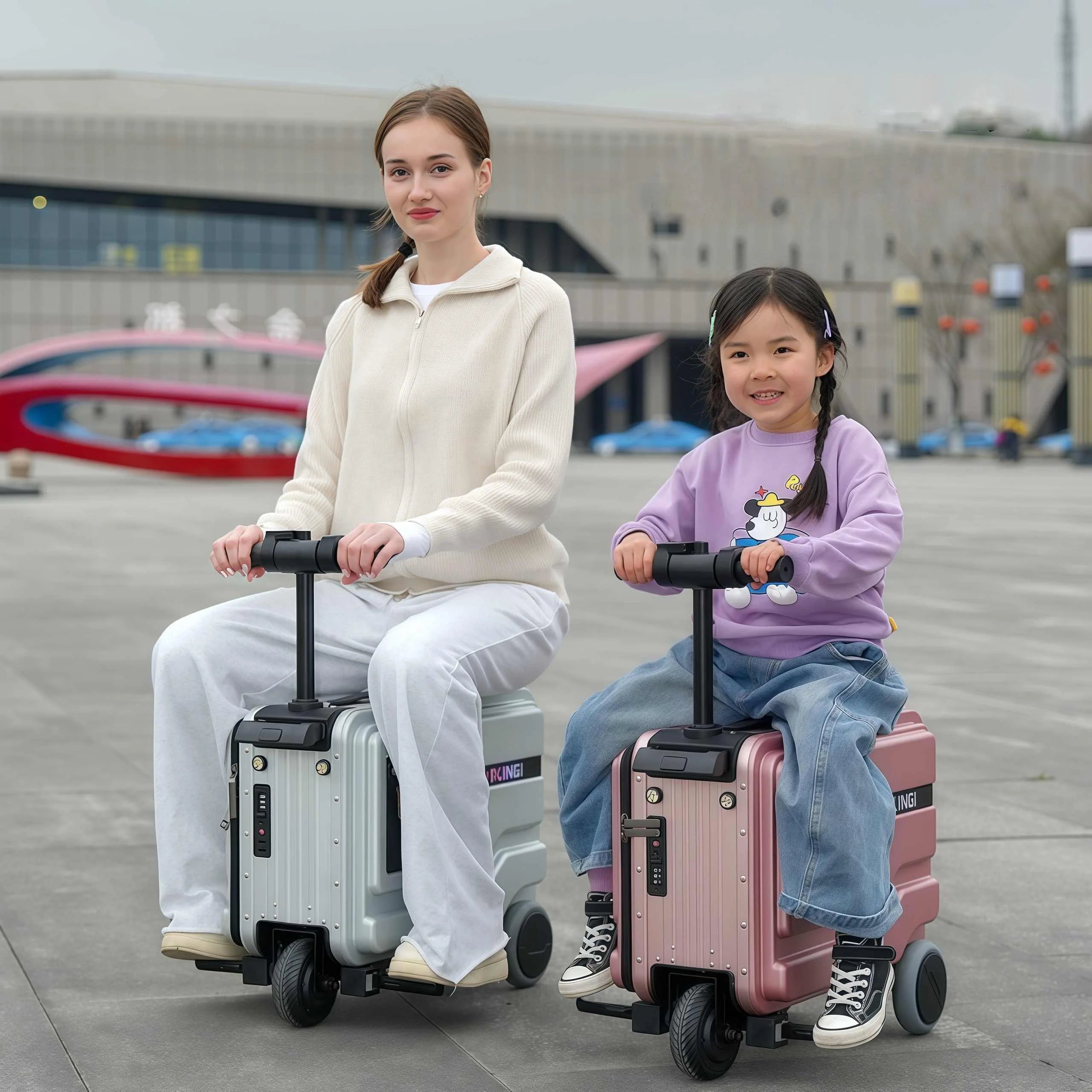 Polycarbonate Luggage Electric Scooter With Aluminum Frame And Quiet Glide — Silver | KIMLUD