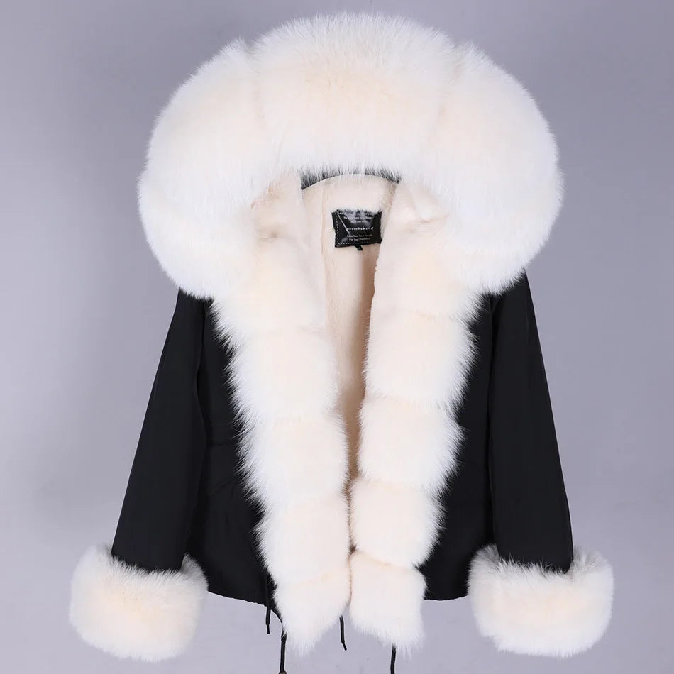 MAOMAOKONG Winter Clothes Women Natural Fur Coat Real Raccoon Fur Collar Parkas Remove Faux Fur Lining Warm Thick Short Jacket