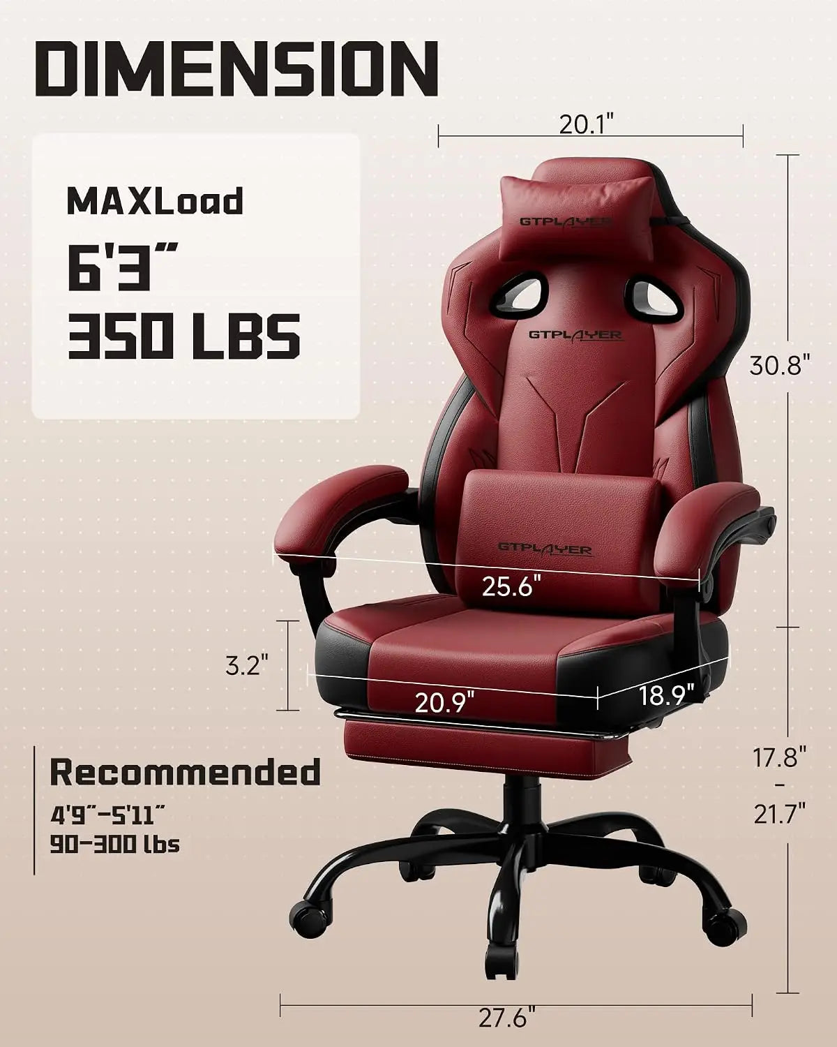 Gaming Chair – Ergonomic Design – Faux Leather – Wine Red | KIMLUD