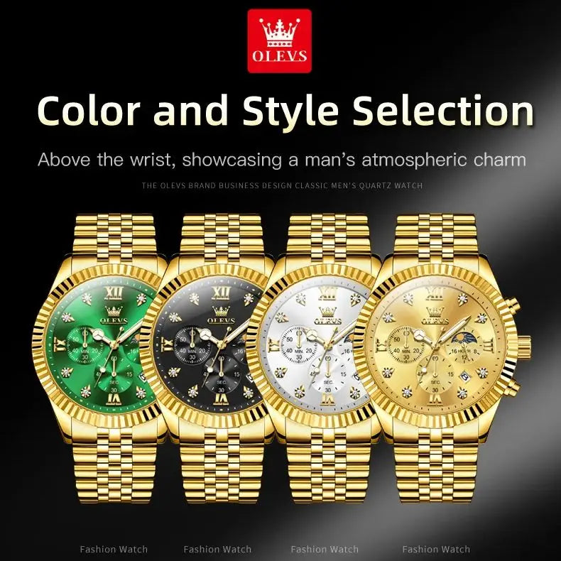OLEVS 2932 Men's Luxury Watch Fashion Multi functional Waterproof Lunar Phase Chronograph Code Watch High end Brand Quartz Watch