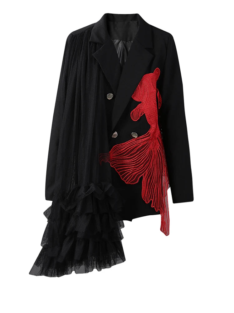 Blazer – Mesh Irregular Spliced – Jersey – Black | KIMLUD