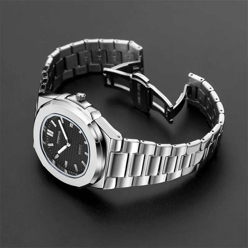 Luxury Watch Business 30M Waterproof Male Clock Luminous Date Stainless Steel Square Quartz Men Watch reloj hombre 2024 New - KIMLUD