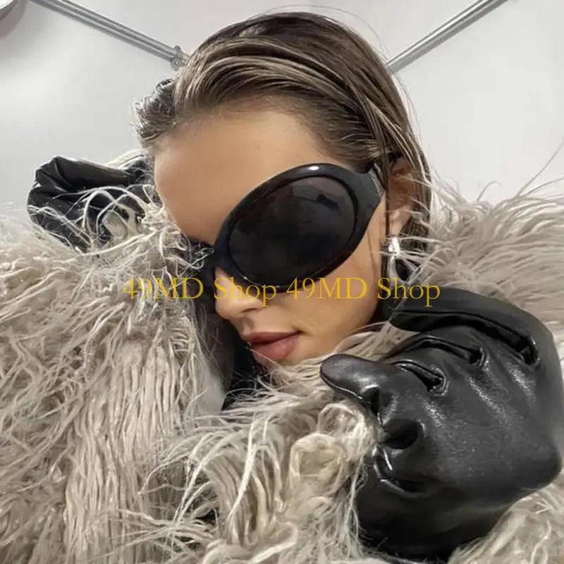 Punk Y2K Wrap Around Sunglasses With UV400 Protection And High Gloss Finish — Black | KIMLUD