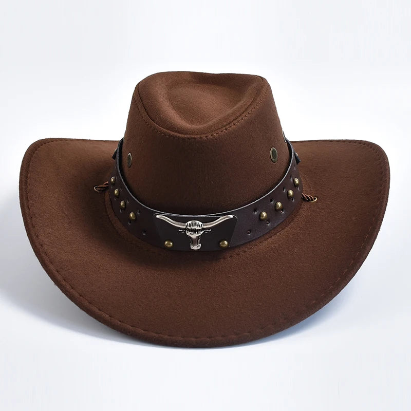 Artificial Suede Western Cowboy Hat Vintage BigEdge — Brown | KIMLUD