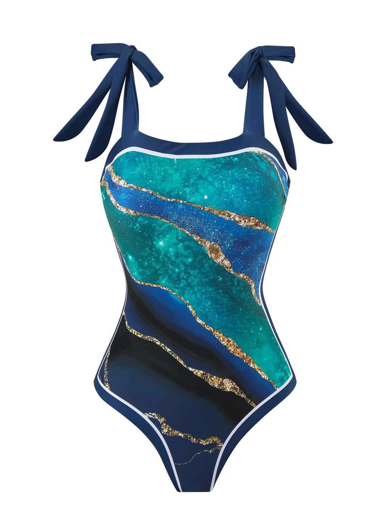Printed One-Piece Swimsuit With Gauze Skirt — Multicolor | KIMLUD