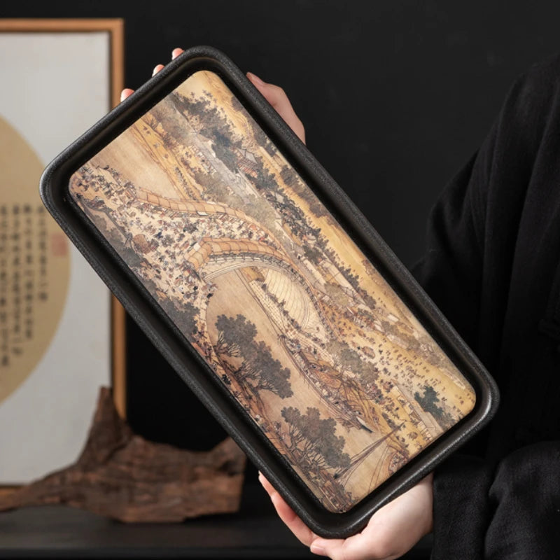 Ceramic Tea Tray Small Minimalist Rectangular — Ivory | KIMLUD