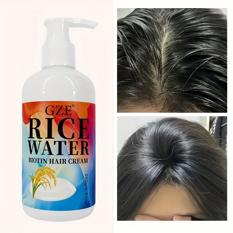 GZE Rice Water Biotin Hair Cream Strong Hair Deep Hydrating Moisturizing For All Hair Types