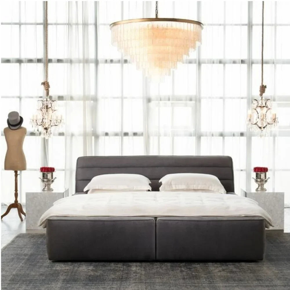Leather King Size Bed Modern Design — Customized Color | KIMLUD