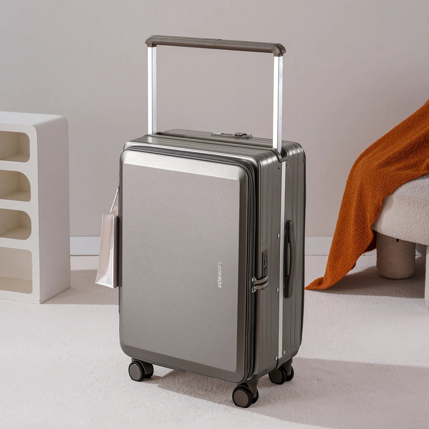 Suitcases Wide Handle Front Opening ABS — Black | KIMLUD