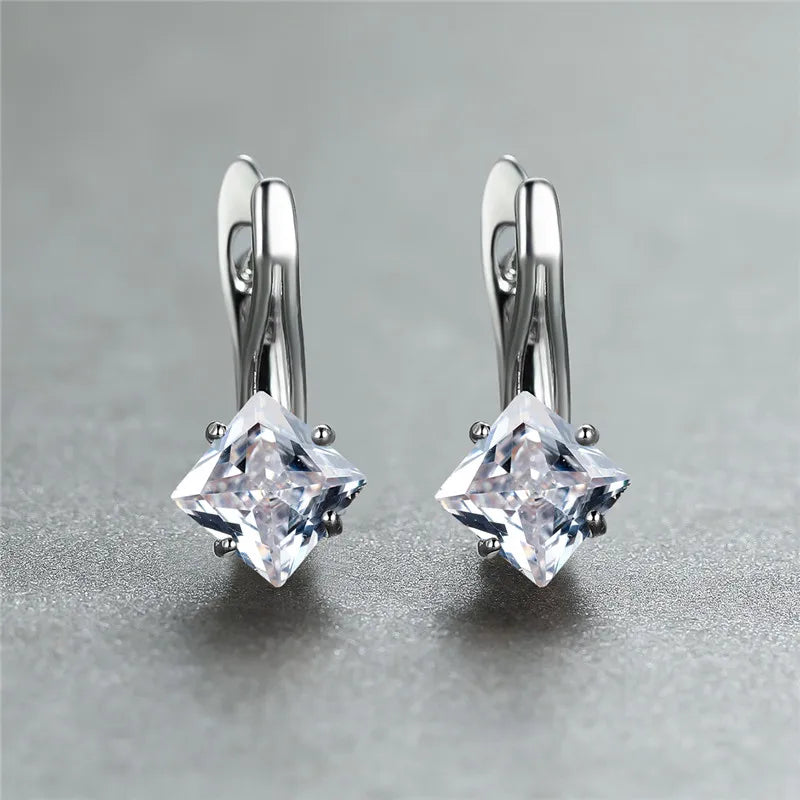 Rose Gold Hoop Earrings Square-Cut Cubic Zirconia — Rose Gold | KIMLUD