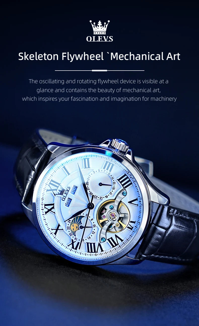 Moon Phase Mechanical Watch Automatic Self-Wind — Silver | KIMLUD