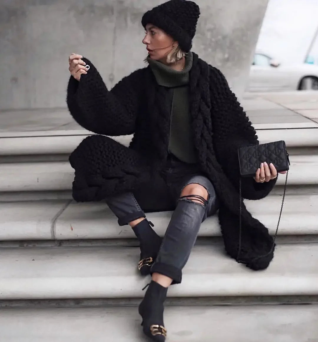 Crocheted Cardigan – Hand-Woven Tassels – Polyester Knit | KIMLUD