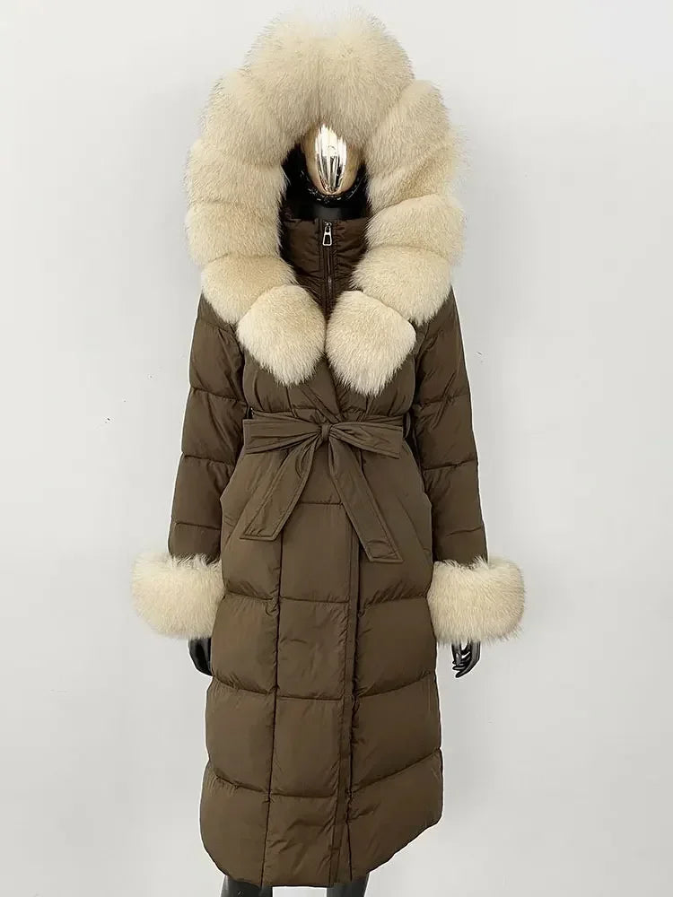 Down Coat – Fur Collar Hooded – Duck Down – White | KIMLUD