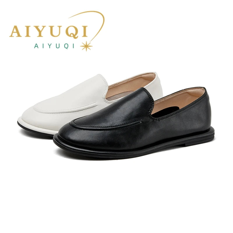 AIYUQI Loafers Women 2025 New Spring Round Toe One Foot Slip-on Shoes Women Genuine Leather Soft Flats Shoes Women