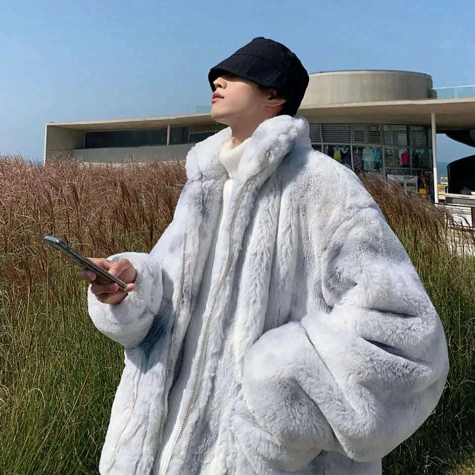 KIMLUD, Autumn Winter New Fashion Long Sleeve Stand Collar Solid Lamb Wool Trench Men's Clothing Korean Zipper Warm All-match Trend Top, KIMLUD Womens Clothes